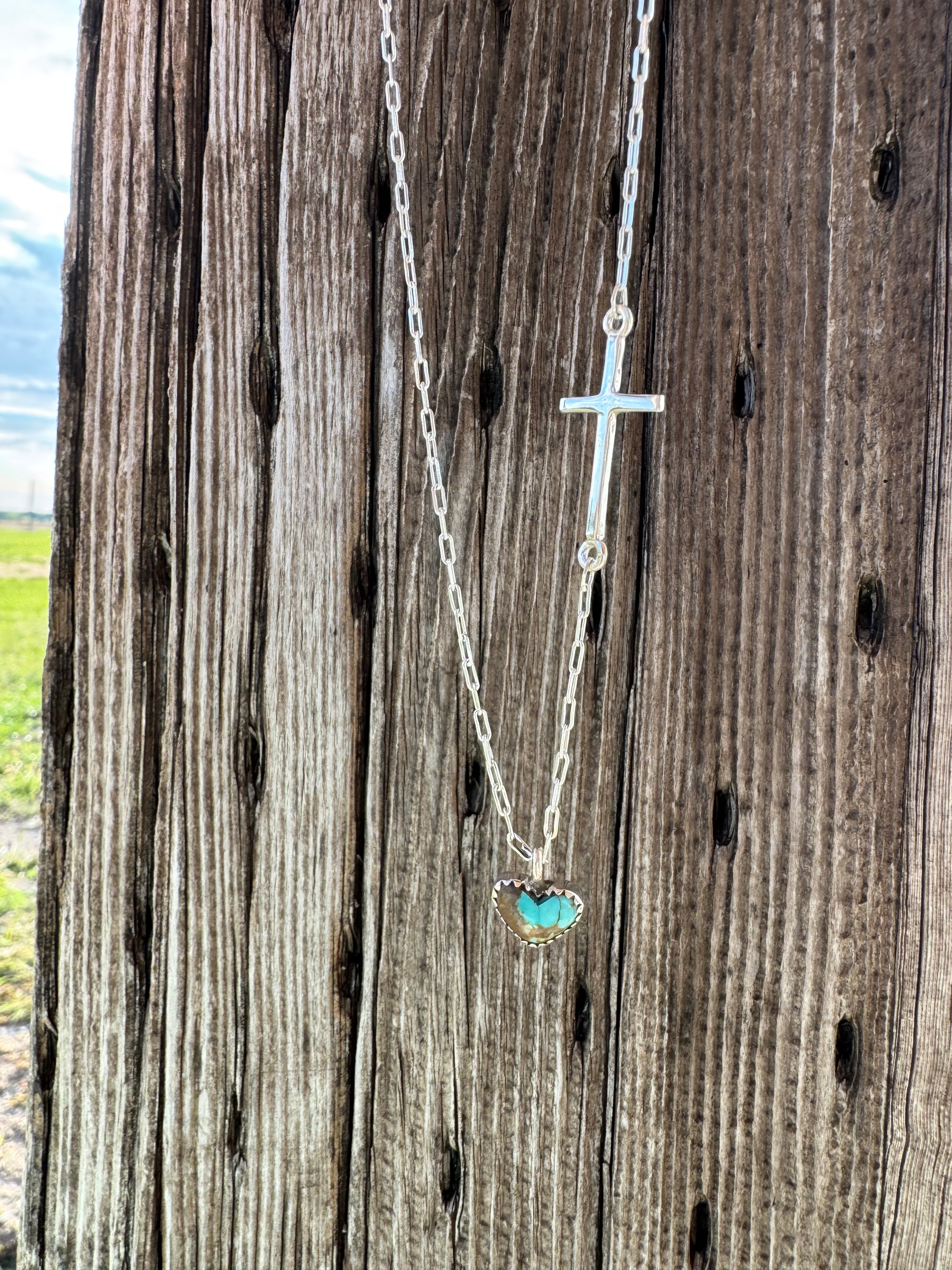 Cross Necklace With Number 8 Turquoise – Waylon’s Rockin Boutique